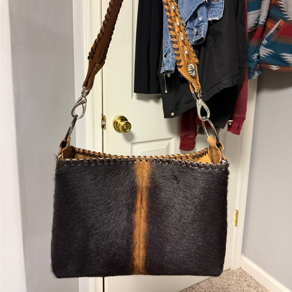 Leather Black Purse Cowhide Bag with Tan Accent DCL Custom Design Leather - Picture 8 of 8